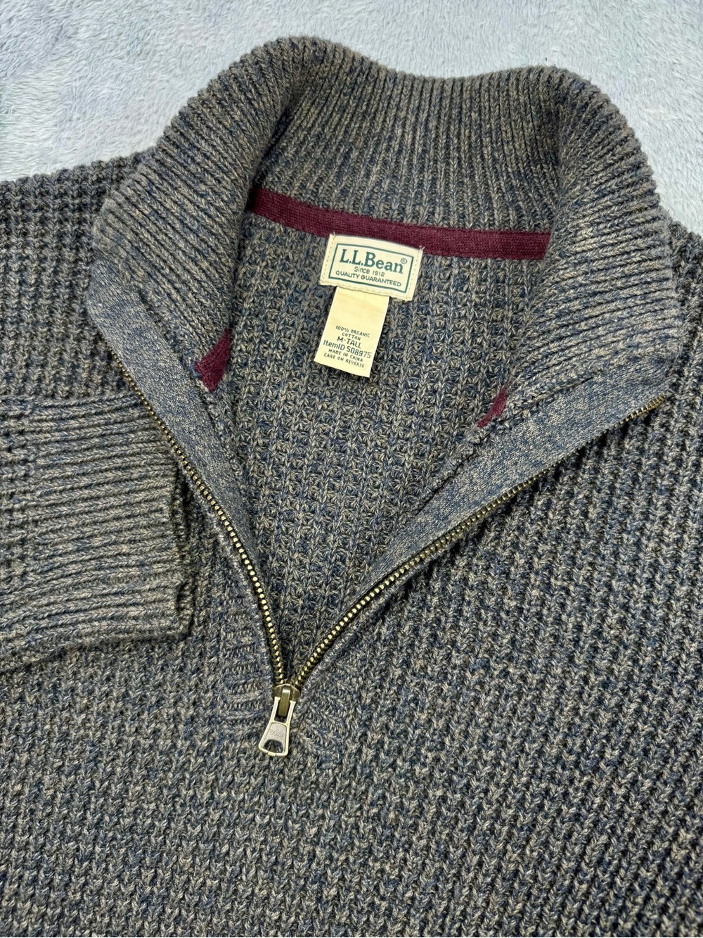 L.L.Bean Men’s M Tall Organic Cotton Marled Quarter Zip Sweater